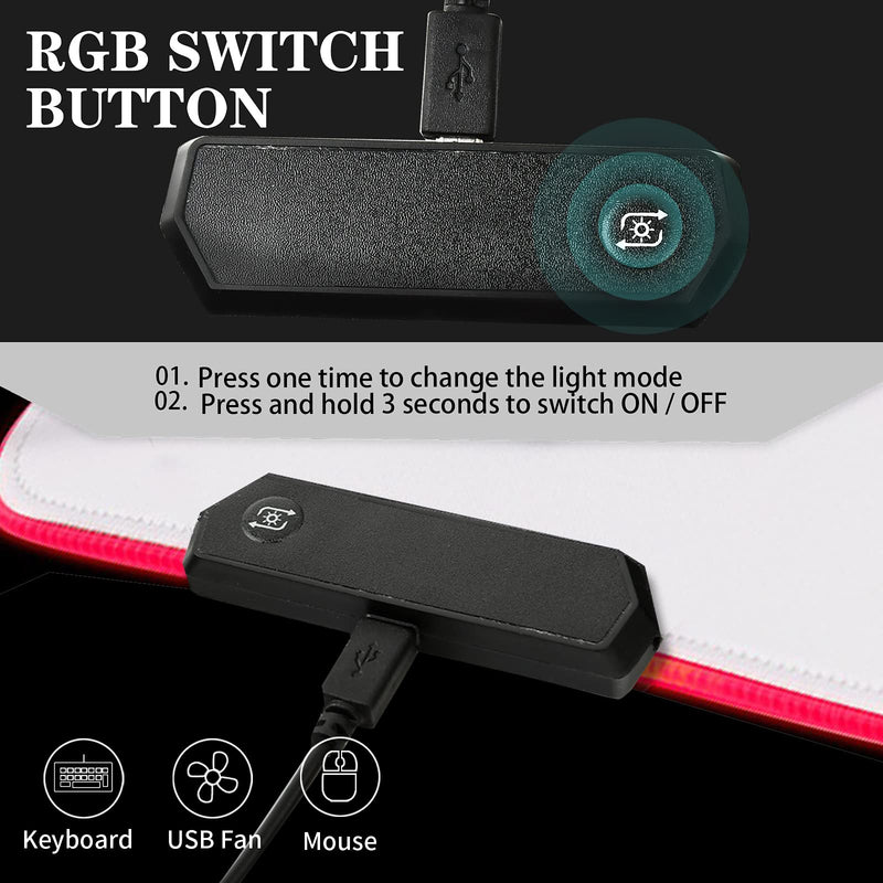[Australia - AusPower] - Gaming Mouse Pad White RGB Mousepad Non-Slip Rubber Base Extra Large Cool XL XXL Computer Desk Pad Gaming Accessories LED Light Up jmiyav Extended Big Keyboard and Mouse Pad for Gamer (31.5x12In) gloss white -I 