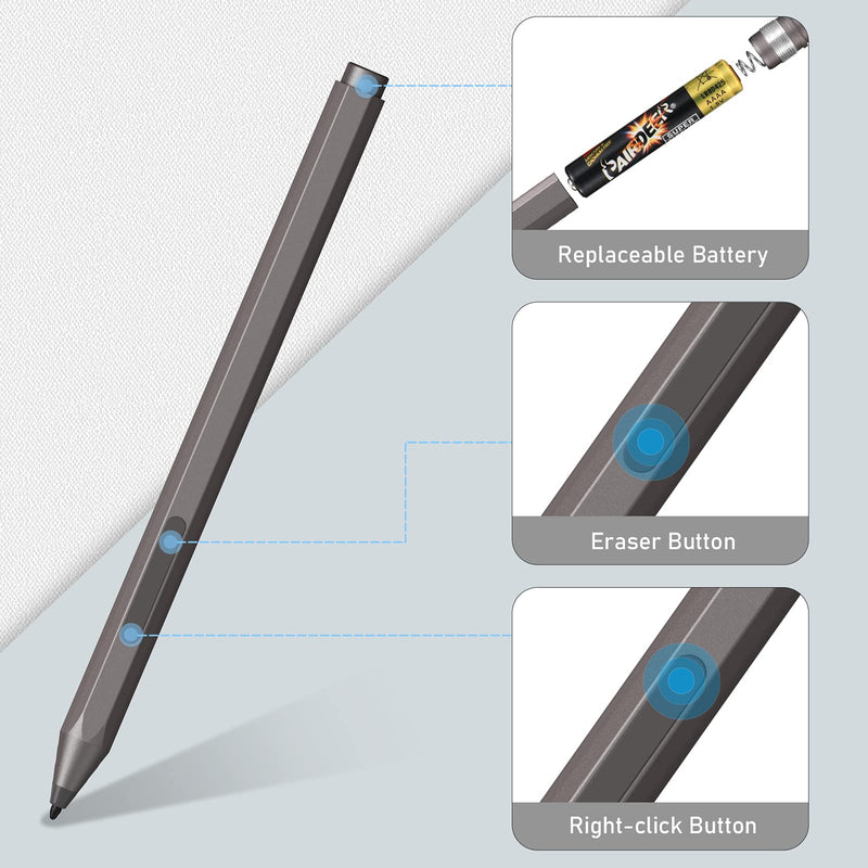 [Australia - AusPower] - CaseBot Pen for Surface, Stylus Pen for Microsoft Surface with Palm Rejection, 1024 Levels of Pressure Compatible with Microsoft Surface Pro X/7/6/5/4/3, Surface Laptop, Surface Book, Surface Go, Gray 