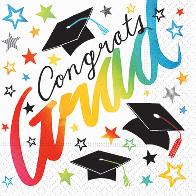 [Australia - AusPower] - Graduation Themed Disposable Beverage Napkins - 40 Count | 3-Ply Cocktail Beverage Napkins | Congrats Grad_Woo-hoo Rainbow Stars Party Tableware Décor 