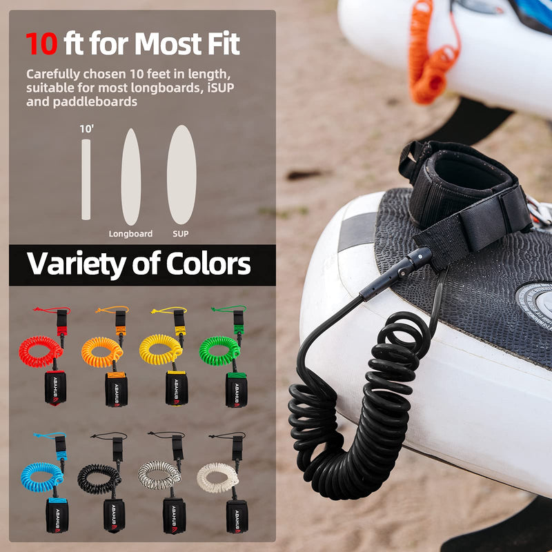[Australia - AusPower] - Abahub Premium Coil SUP Leash, 10 ft Coiled Paddle Board Leashes, 7.2mm Thick Legrope Strap for Longboard Surfboards, Stand-up Paddleboards, iSUP Replacement Leg Rope, 8 Colors 