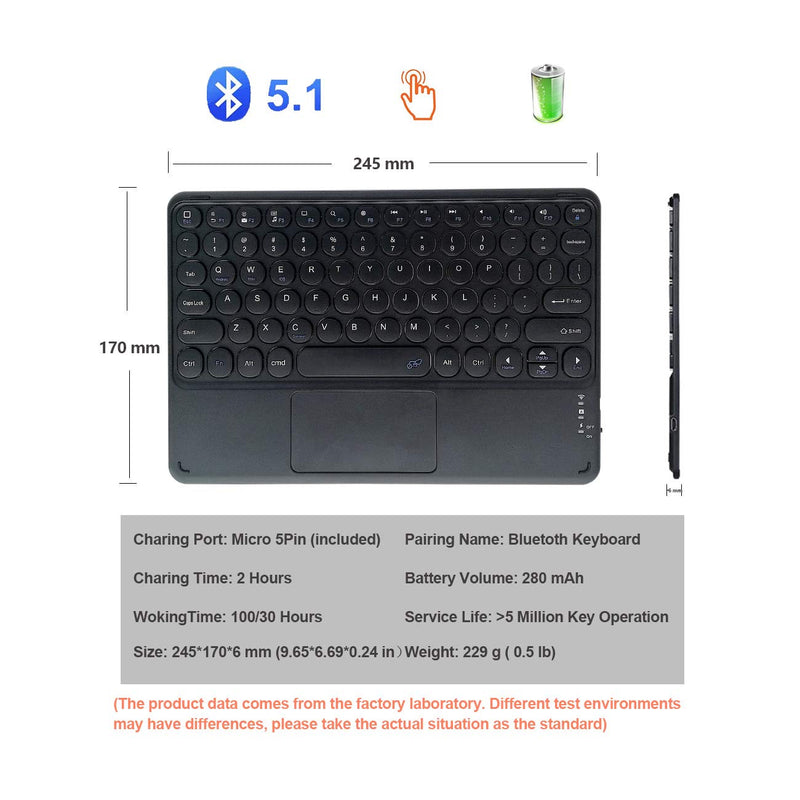 [Australia - AusPower] - Touchpad Bluetooth Keyboard for ipad Pro bluebyte Trackpad Wireless Bluetooth Keyboard for iPad iOS Android Windows Tablet Smartphone Laptops Mac, Slim Wireless Keyboard Round Keycaps 