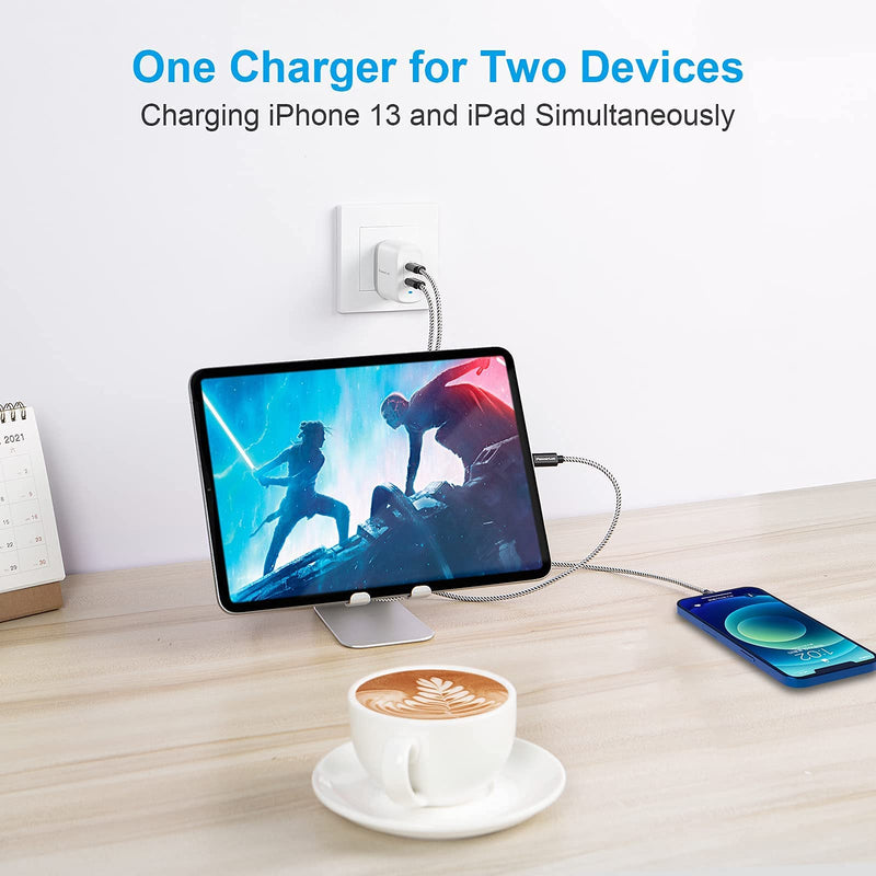 [Australia - AusPower] - USB C Wall Charger PowerLot 40W PD3.0 Dual Port Power Adapter GaN Wall Charger, 20W USB C Charger for MacBook Air, iPhone 13/13 Pro/13 Mini, iPhone 12/12 Pro/12 Pro Max/12 Mini, iPad, Samsung etc 