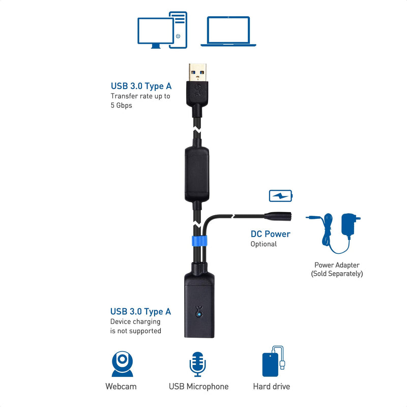 [Australia - AusPower] - Cable Matters Active USB Extension Cable 32.8 ft / 10m (USB 3.0 Extension Cable Male to Female) with Signal Booster for Hard Drive, Webcam and More 32.8 Feet 