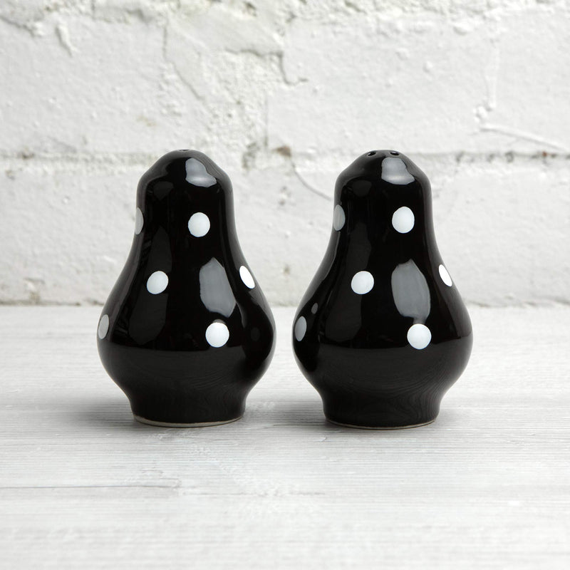 [Australia - AusPower] - Handmade Black and White Polka Dot Ceramic Salt and Pepper Pots, Shakers, Cruet Set, Holder, Housewarming Gift by City to Cottage® 