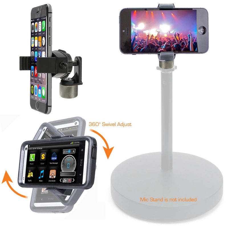 [Australia - AusPower] - ChargerCity 360° Swivel Adjust Smartphone Holder with 5/8" Tripod Microphone Stand Adapter for All Smartphone up to 3.6 inch Wide (iPhone 12 13 14 Galaxy S21 S22) 