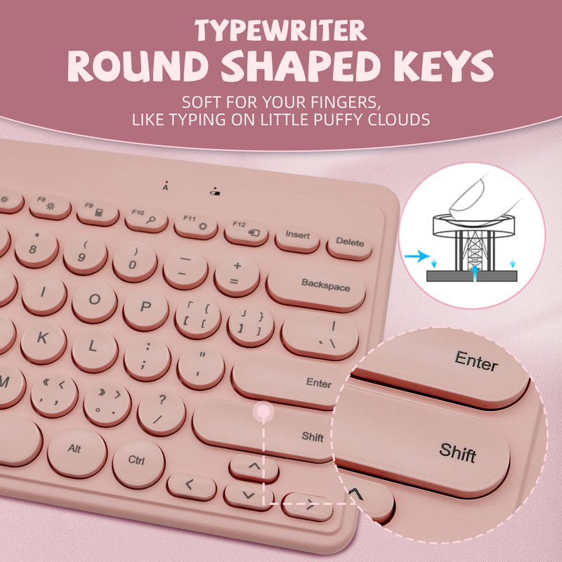 [Australia - AusPower] - Wireless Keyboard and Mouse Combo Mini Cute Compact 2.4G USB Wireless Keyboard and Mouse Set,Round Key,Quiet Click,Small Size for Computer Laptop PC Desktop Windows Mac, Pink 
