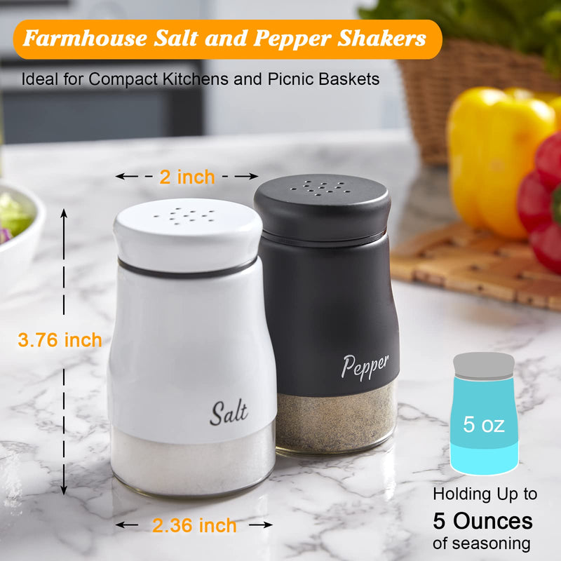 [Australia - AusPower] - Farmhouse Salt and Pepper Shakers Set, Bivvclaz 5 Ounce Stainless Steel Salt and Pepper Dispenser with Glass Bottom, Cute Salt and Pepper Shakers for Farmhouse Modern Home Kitchen Decor, Easy Filling Black&White 
