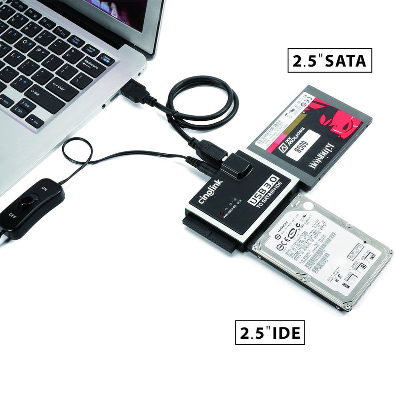 [Australia - AusPower] - Cinolink SATA IDE to USB 3.0 Adapter for Universal 2.5"/3.5" Inch IDE and SATA External HDD/SSD with 12V 2A Power Adapter Black 