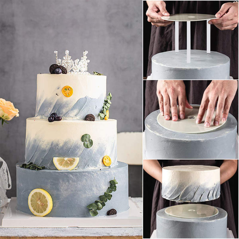[Australia - AusPower] - DOERDO 3 Tier Cake Separator Plates and 9 Pieces Plastic Cake Dowel Rods Set, for Tiered Cake Construction and Stacking(12cm,16cm,18cm) 12,16,18cm 