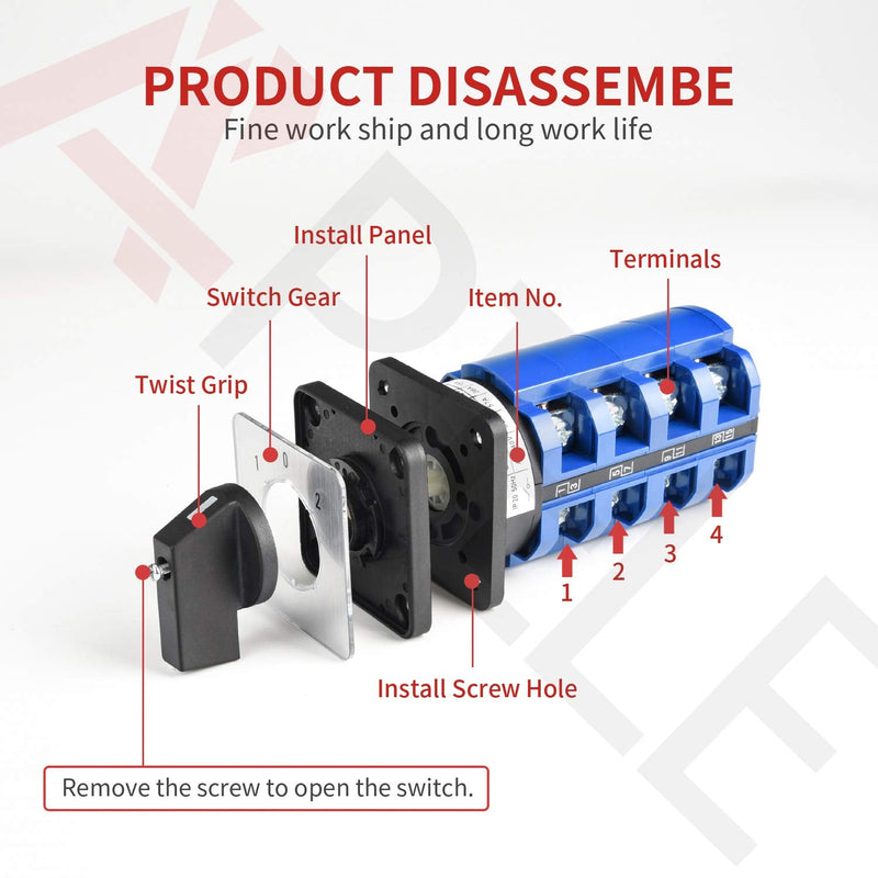 [Australia - AusPower] - APIELE Changeover Selector Switch 32A 3 Position 12 Terminals Poles 440V Universal Rotary Cam Selector 32A 12 Terminals 