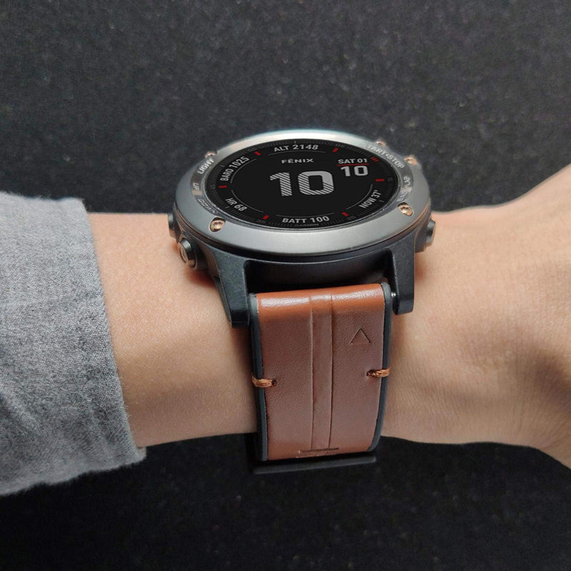 [Australia - AusPower] - Abanen for Garmin Fenix 7X / Fenix 6X / Fenix 5X Watch Band, Quick Easy Fit 26mm Soft Genuine Leather Hybrid Silicone Sweatproof Wristband Strap for Fenix 5X Plus,Tactix Delta,Fenix 3,Enduro Brown 