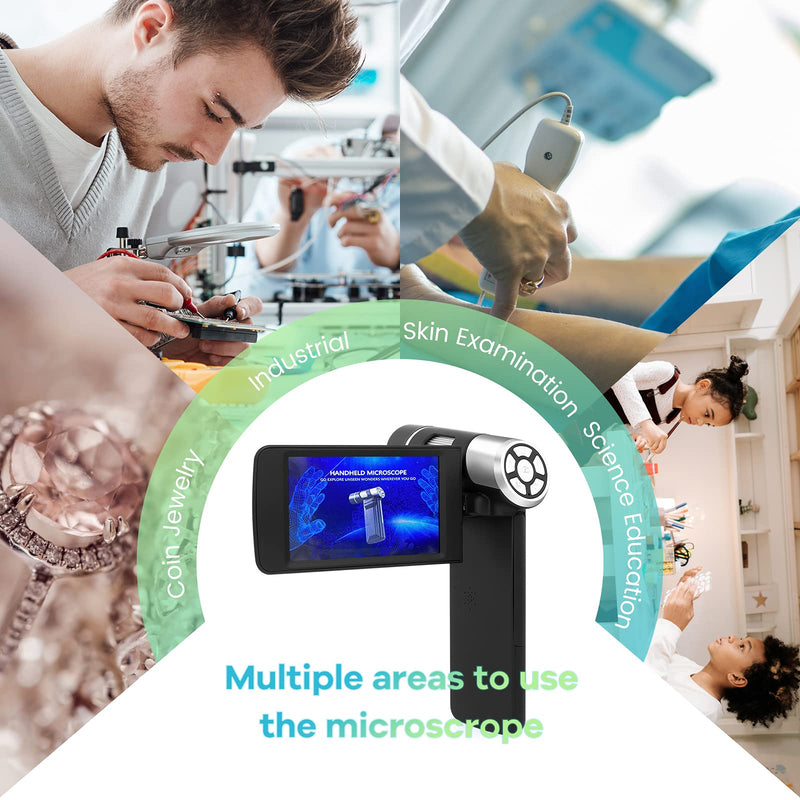 [Australia - AusPower] - Andonstar AD203 Handheld Digital Microscope, FHD Portable Microscope 4 Inch Rotatable Monitor, USB Pocket Microscope for Adults Kids, Coin Inspection Microscope, Loupe Magnifier, PC View, 32GB(Black) BLACK 