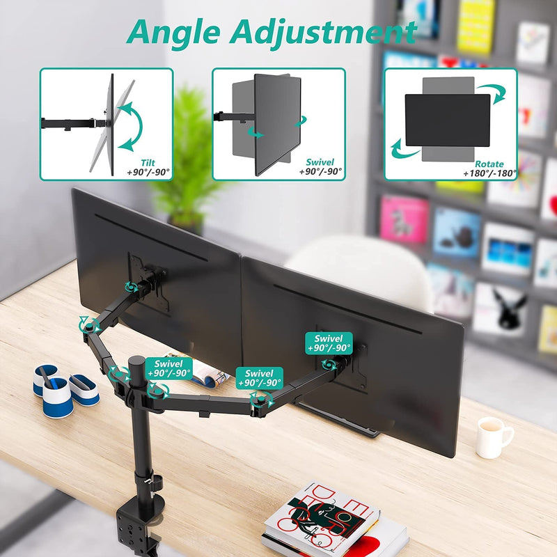 [Australia - AusPower] - WALI Bundle – 2 Items: Steel Reinforcement Bracket and Dual LCD Monitor Fully Adjustable Desk Mount Stand 