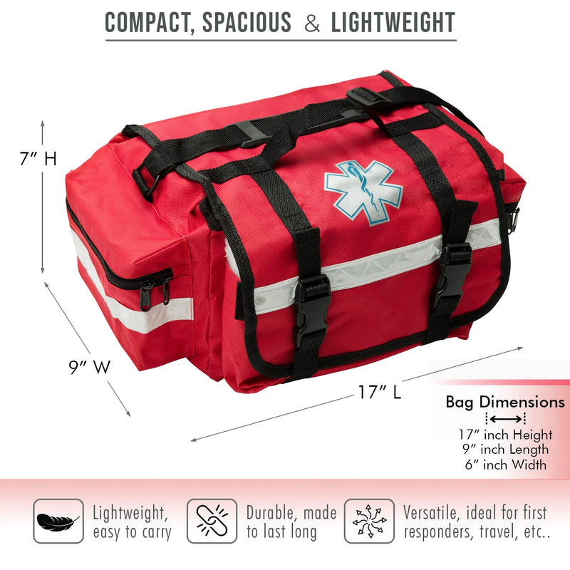 [Australia - AusPower] - NOVAMEDIC Professional Empty Red First Responder Bag, 17" x 9" x 7", EMT Trauma First Aid Carrier for Paramedics and Emergency Medical Supplies Kit, Lightweight and Durable 
