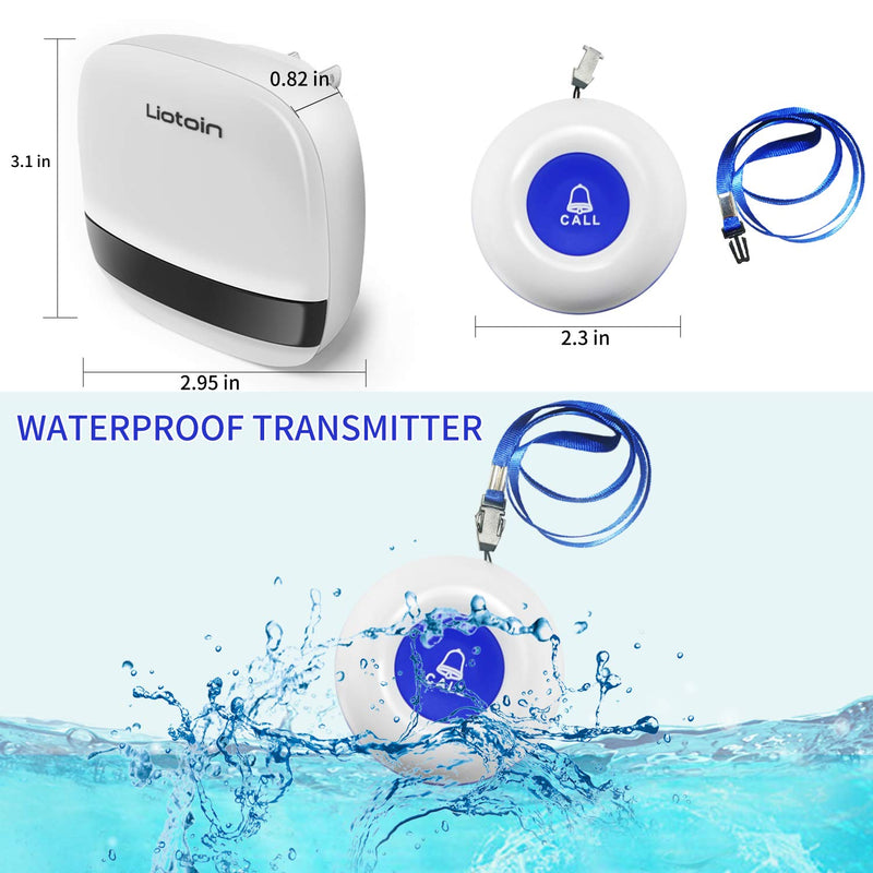 [Australia - AusPower] - LIOTOIN Caregiver Pager Wireless SOS Call Button Call Bell Personal Smart Alarm System Home/Elderly/Patient/Disabled/School 2 Transmitter 2 Plug-in Receiver (600+ft Operating Range) 