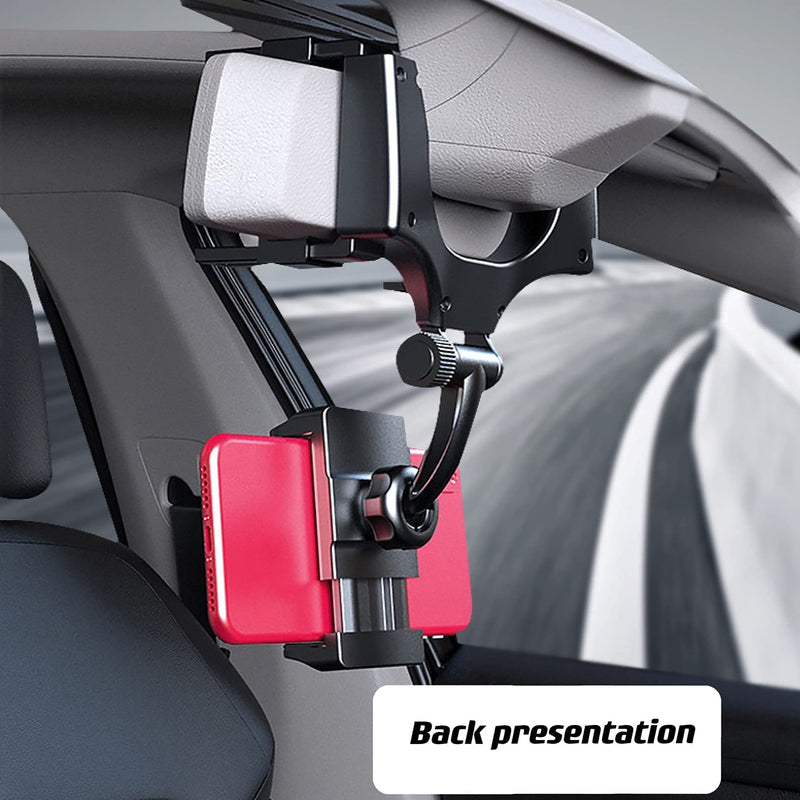 [Australia - AusPower] - VAGURFO Rear View Mirror Phone Holder Mount, Car Phone Mount- Phone Bracket, Phone Stand with 270° Swivel and Adjustable Clips, Universal Smartphone Cradle, Black 