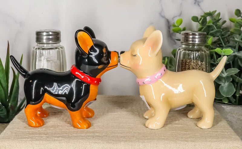 [Australia - AusPower] - Ebros Gift Paco And Coco Kissing Chihuahua Couple Lovers Puppy Dogs Magnetic Ceramic Salt And Pepper Shakers Figurine Collectible Set Pedigree Dog Breeds Cute Animal Decoratives 
