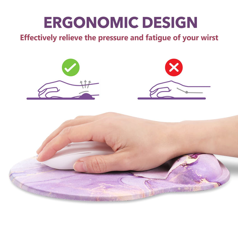 [Australia - AusPower] - AIMSA Ergonomic Mouse Pad with Wrist Rest Support Gel Memory, Non-Slip PU Base Wrist Rest Pad for Home, Office, Work, Game, Easy Typing, Pain Relief, Comfortable, Durable, Pink Purple Marble 