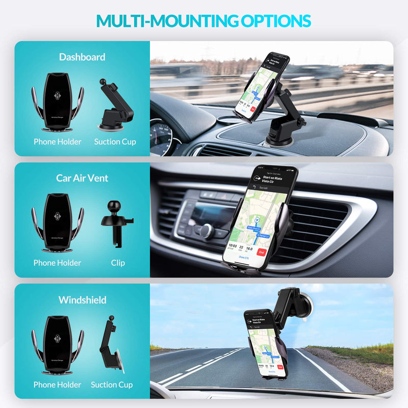[Australia - AusPower] - Car Phone Mount,Auto-Clamping Smart Sensor 10W Qi Fast Charging Car Front Windshield Dashboard Air Vent Phone Holder Compatible with iPhone12/12 pro max/Samsung S20/note 20 All 4.7-6.7 Inch Smartphone Black 