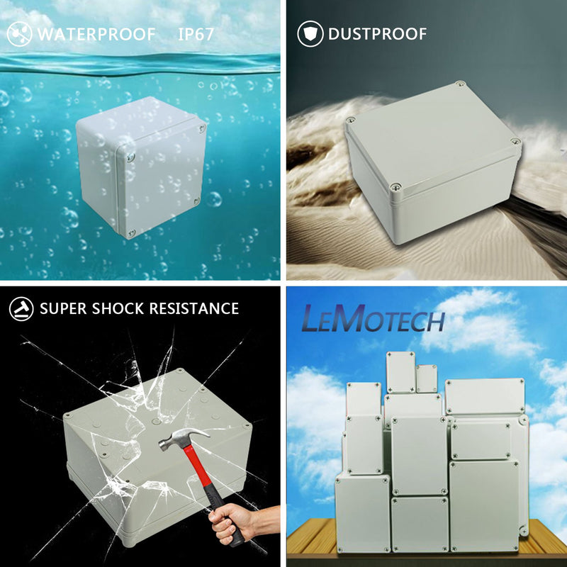 [Australia - AusPower] - LeMotech Waterproof Dustproof IP67 Junction Box DIY Case Enclosure Gray 3.9 x 3.9 x 3 inch (100 x 100 x 75 mm) 3.9" x 3.9" x 3" Size S&M 