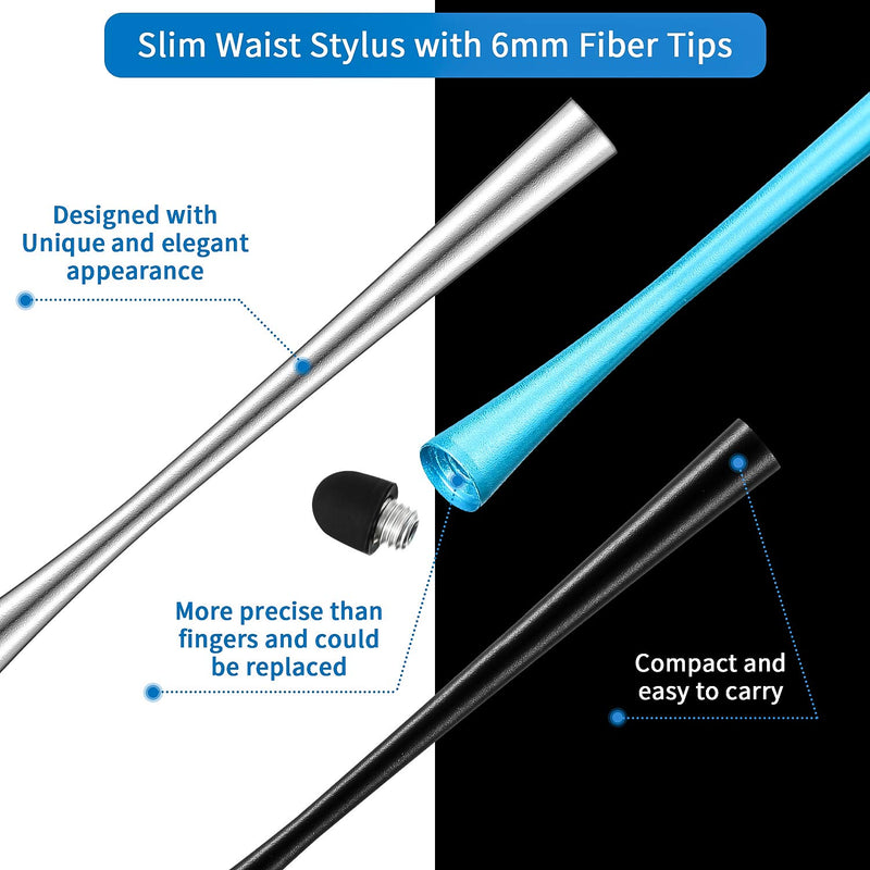 [Australia - AusPower] - Outus 8 Pieces Slim Waist Stylus with 8 mm Fiber Tips Stylus Pens Capacitive Stylus for Touch Screens Devices Compatible with iPhone, iPad, Tablet (8 Colors) 