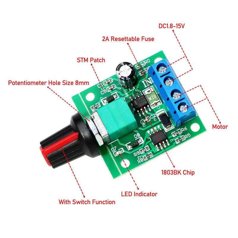 [Australia - AusPower] - WayinTop 3pcs PWM Low Voltage Motor Speed Controller DC 1.8V 3V 5V 6V 12V 2A 1803BK 1803B Adjustable Driver Switch with Speed Control Knob (Pack of 3) 