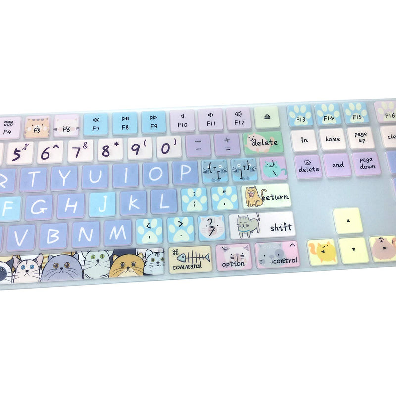 [Australia - AusPower] - WSLUCKO Silicone Keyboard Cover Skin for 2017/2018 Apple iMac Wireless Magic Keyboard with Numeric Keypad (Model:MQ052LL/A A1843), US Layout, Cute Cat 