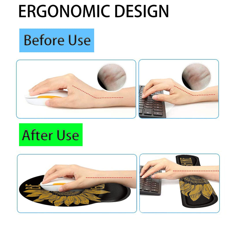 [Australia - AusPower] - Keyboard Wrist Rest and Mouse Pad Wrist Support Set with Coffee Coaster, Non-Slip PU Base for Gaming and Office, Comfortable & Lightweight for Easy Typing & Pain Relief,Sunflower Sunflower 