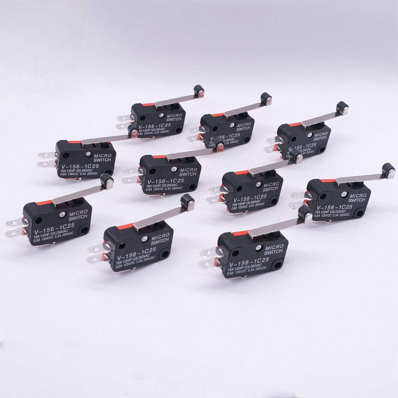 [Australia - AusPower] - Taiss 10Pcs High-Quality Roller Lever Arm SPDT NO/NC Momentary Micro Switches for CNC Router Micro Limit Switch V-156-1C25 