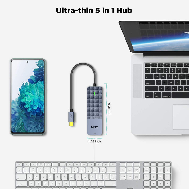 [Australia - AusPower] - USB C Hub, MCY 5 in 1 USB Type C Hub USB C to HDMI 4K Output, USB C Adapter with SD Card Reader, USB 3.0 Ports, Compatible with MacBook Pro, XPS, Ipad Pro 2018 Chromebook Pixels and More Gray 