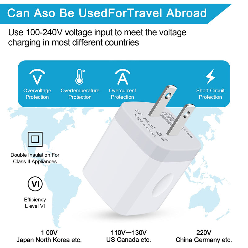 [Australia - AusPower] - Fast Wall Charger, Charger Box,5Pack 1A One Port Charging Block Travel Plug Power Charger Adapter for iPhone 13 Pro Max,12 Pro,11 Pro Max,XR,SE,8 7 6 Plus, Samsung Galaxy S21 Ultra S20 S10 S9 Plus A12 White,Blue,Green,Purple,Rosered 