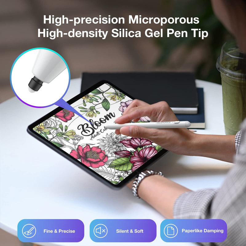[Australia - AusPower] - Hard Silicone Nib Writing Stylus for iPad, Active iPad Pencil with Non-Slip, Soft and Silent Writing Feel, Palm Rejection Stylus for iPad Pro, iPad 9/8/7/6th, iPad Air 4th/3rd, iPad Mini 6/5th 