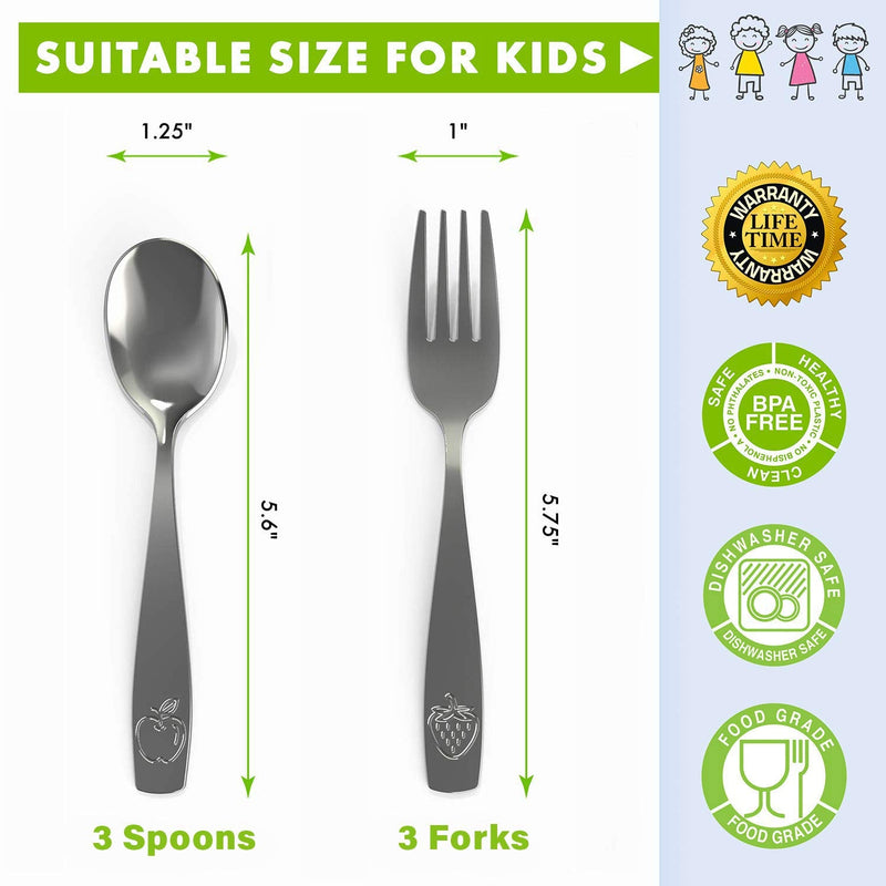 [Australia - AusPower] - Stainless Steel Kids Silverware Set - Child and Toddler Safe Flatware - Kids Utensil Set - Metal Kids Cutlery Set (6 Piece, Stainless Steel) 6 Piece 