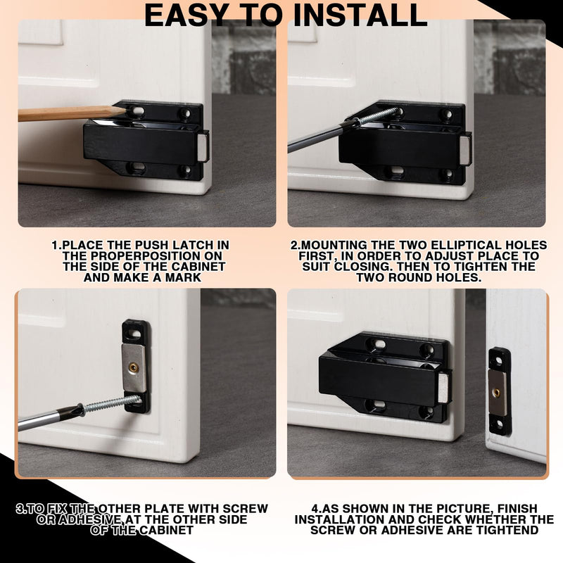 [Australia - AusPower] - Zonon 8 Pack Magnetic Push Latch Heavy Duty Push to Open Cabinet Hardware Push Release Magnets Touch Latch for Large Door Push Catch Press out Latch for Cabinet Kitchen Drawer Lock, Black 