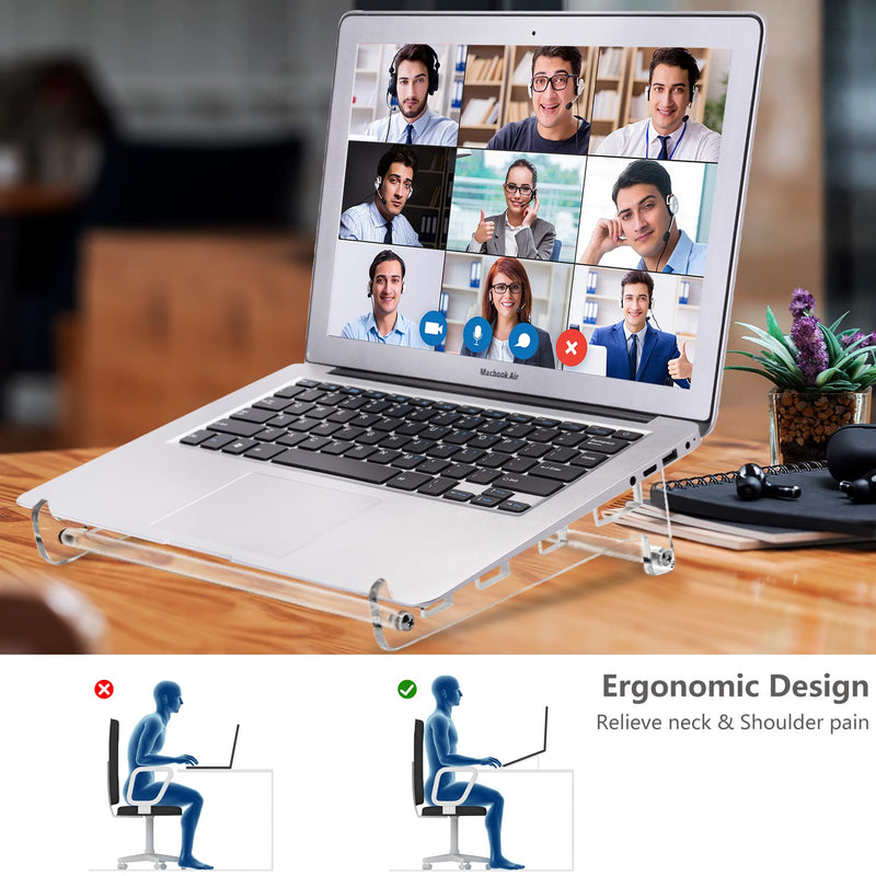 [Australia - AusPower] - QUPIVA Acrylic Laptop Stand for Desk, Clear Ventilated Computer Stand Holder for Desk, Ergonomic Acrylic Sturdy Laptop Riser Compatible with MacBook Air Pro Dell XPS HP Lenovo Thinkpad ASUS 9-16 Inch 