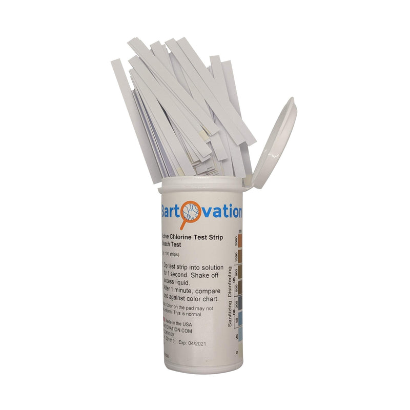[Australia - AusPower] - Active Chlorine Bleach Test Strips, 0-2000 ppm [Vial of 100 Plastic Strips] Designed for Daycares and Senior Homes for Sanitizing and Disinfecting 