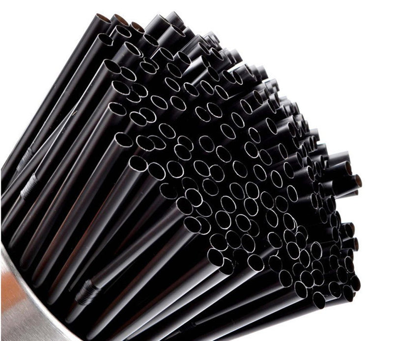 [Australia - AusPower] - 200PCS 8.3inch Disposable Plastic Bendy Flexible Drink Straw-Drinking Pipet for Coffee Cocktails and Long Drinks (Black) 