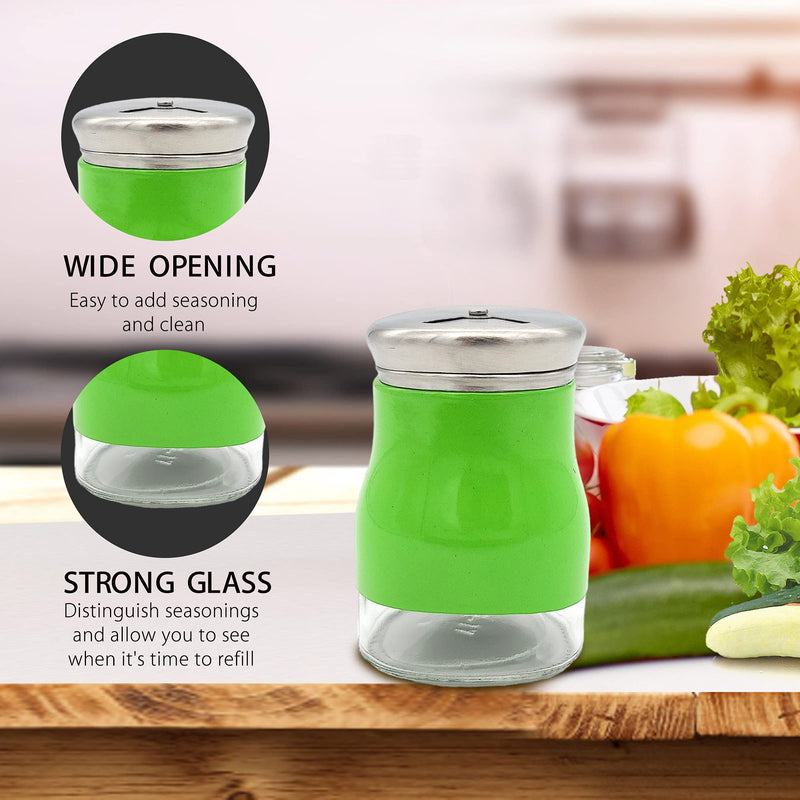 [Australia - AusPower] - Salt and Pepper Shakers Set, ANZUSY 2 Pack stainless steel salt and pepper shakers Refillable glass salt and pepper shakers with Adjustable Pour Holes Spice Dispenser Green 