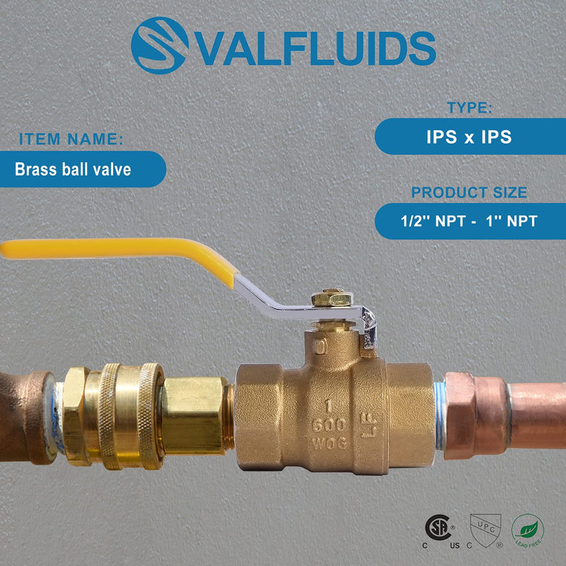 [Australia - AusPower] - VALFLUIDS Full Port Forged Lead Free Brass Ball Valve With Female Thread NPT Connector，150 PSI WSP / 600 PSI WOG. (1/2 Inch) 1/2 Inch 