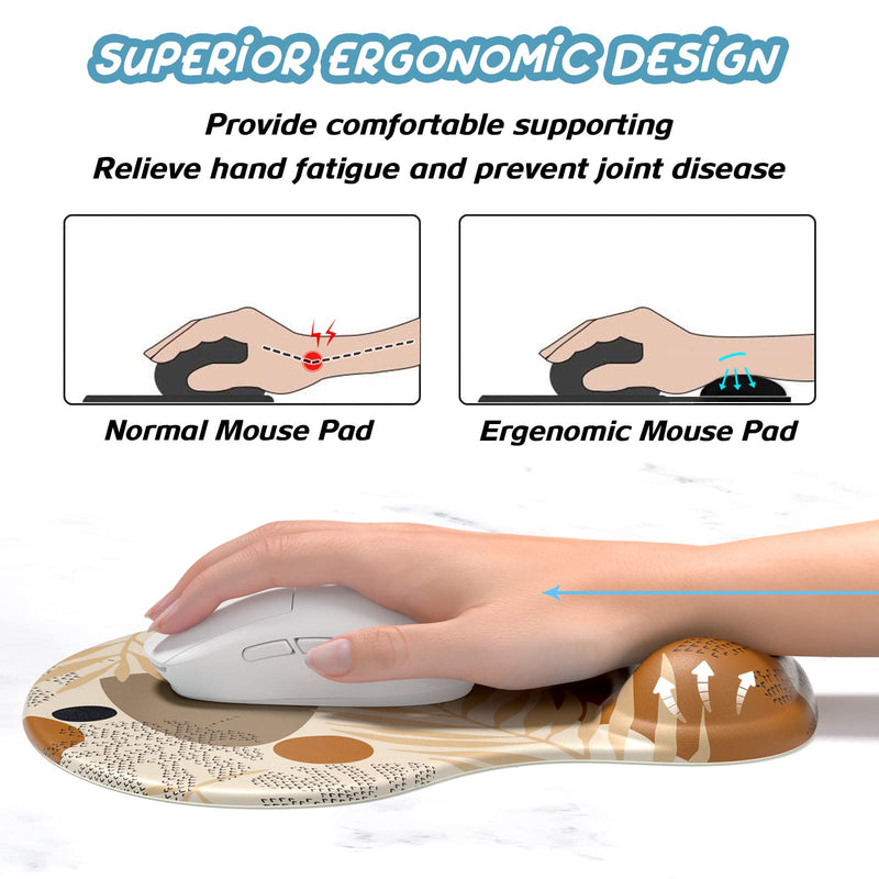 [Australia - AusPower] - Hsurbtra Ergonomic Mouse Pad with Wrist Rest Support, Gel Mouse Pads with Non-Slip PU Base, Pain Relief Memory Foam Mousepad, Cute Mouse Pad for Laptop PC, Office Supplies Decro, Brown Brown-12 