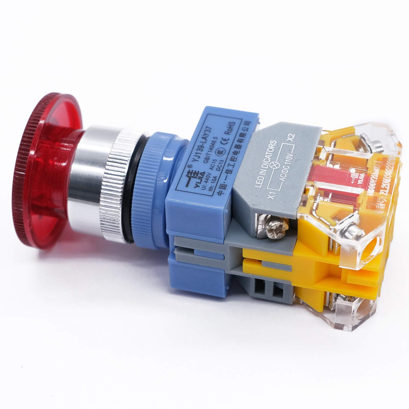 [Australia - AusPower] - mxuteuk 22mm 110/120V LED Light Red Mushroom Emergency Stop Push Button Switch Illuminated Shut Off Estop Button 1 NC 1 NO 440V 10A, LAY37-11ZSD 