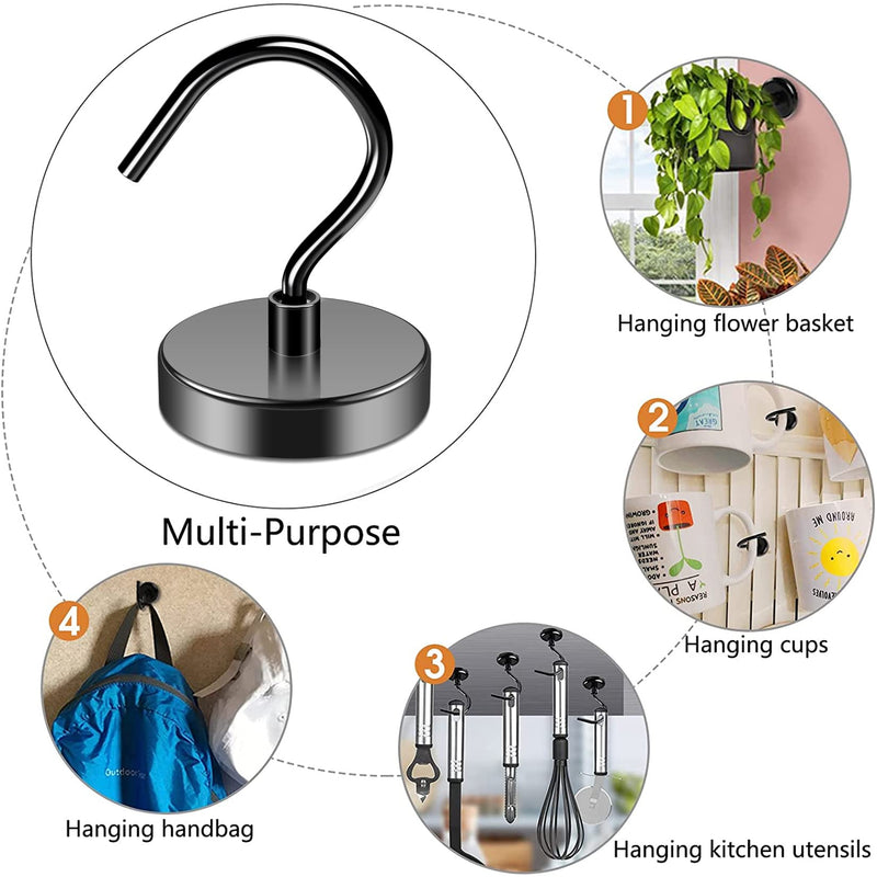 [Australia - AusPower] - 4Pack Black Magnetic Hook 110 lb Heavy Duty Strong Neodymium Magnetic Hooks, Refrigerator Magnet Hooks, Magnet with Hooks for Curtain, Home, Kitchen, Workplace 4Pack 