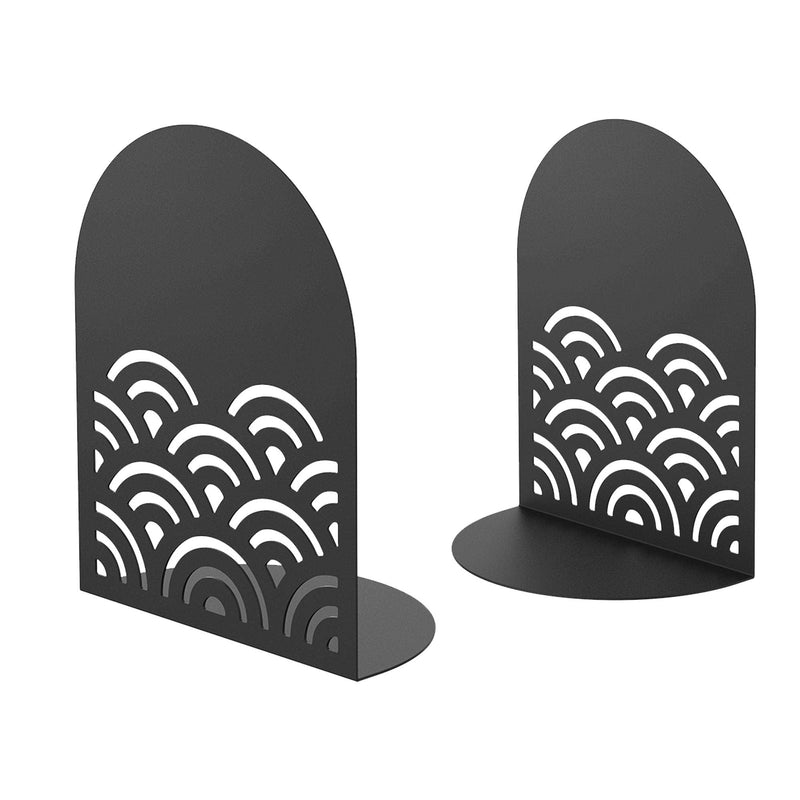 [Australia - AusPower] - QiMing Ukiyoe Auspicious Clouds Bookends for Books,1 Pair Metal Wavy Pattern Book Holders for Office Shelves Adults & Kids Gift(Black) Black 