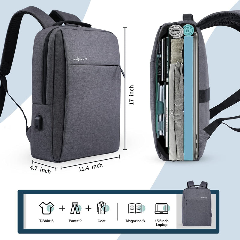 [Australia - AusPower] - Laptop Backpack 15.6 Inch, Business Slim Durable Laptops Travel Backpacks with USB Charging Port, College School Computer Bag Gifts for Men and Women Fits Notebook (Grey) Grey 