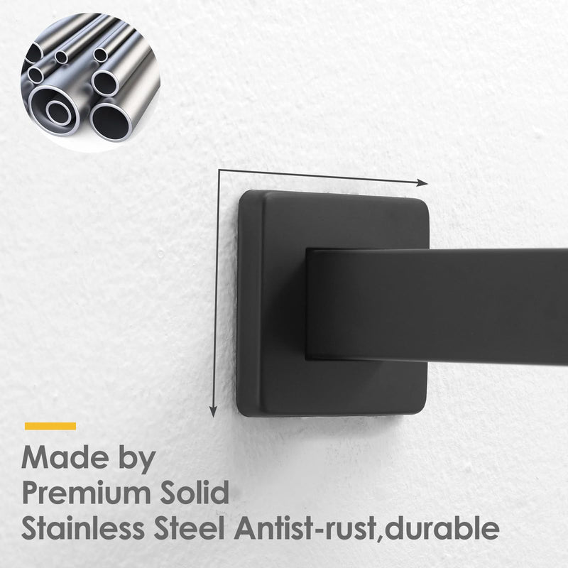 [Australia - AusPower] - BESy 14 Inches Straight Extended Shower Arm With Flange, Rain Shower Head Extension Arm, Square Shower Rod Shower Head Extender Arm Shower Pipe Extension, Wall-Mounted Matte Black Stainless Steel 