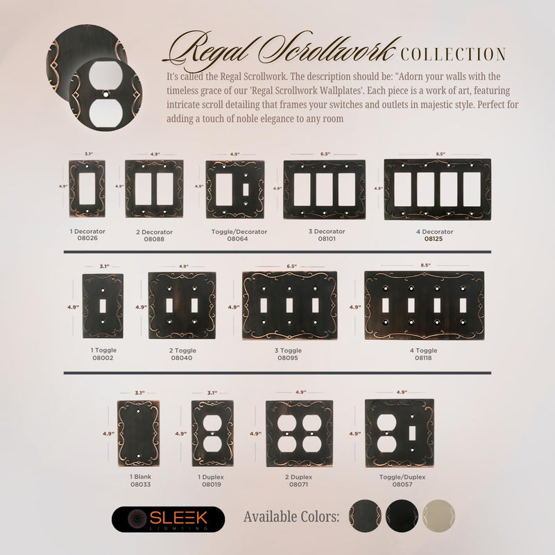 [Australia - AusPower] - SleekLighting | Wall plates Decorative Regal Scrollwork Oil Rubbed Bronze | Electric Outlet and Switch Covers| Style: 1 Gang Toggle (2 Pack) 1 Toggle 