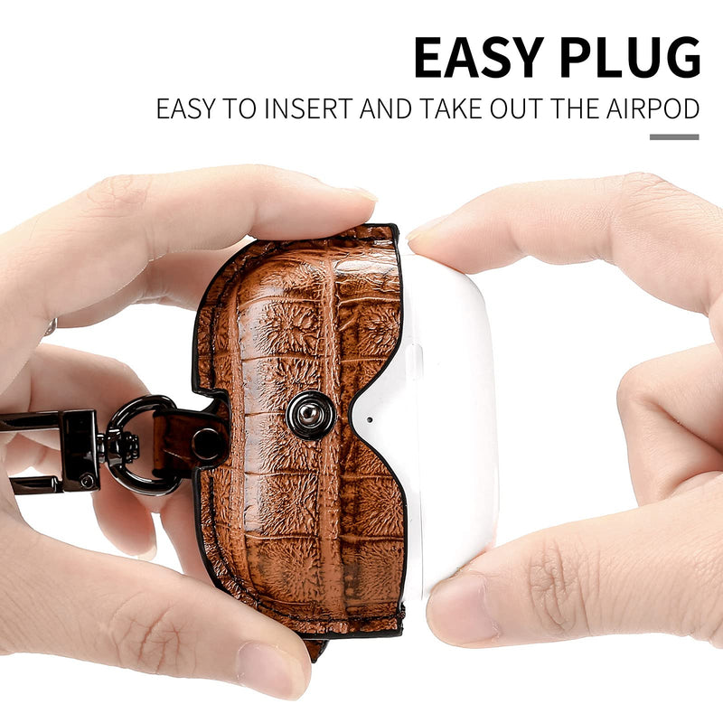 [Australia - AusPower] - MODOS LOGICOS Charging Case Cover for Apple Air Pods Pro, Leather Case with Secure Snap-Fastener Compatible with Apple AirPods Pro 1st (2019) / AirPods Pro 2nd (2022) Charging Case (Cro Brown) Cro-Brown 