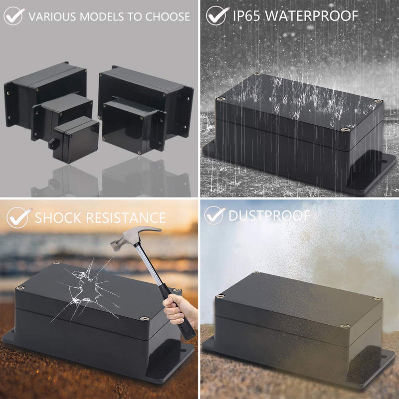 [Australia - AusPower] - Zulkit Junction Box ABS Plastic Dustproof Waterproof IP65 Universal Electrical Boxes Project Enclosure with Fixed Ear Black 3.94 x 2.68 x 1.97 inch (100 x 68 x 50 mm)(Pack of 2) 3.94" x 2.68" x 1.97"(Pack of 2) 