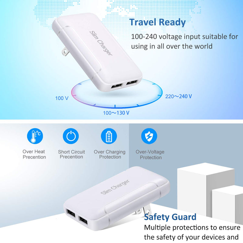 [Australia - AusPower] - USB Wall Charger, Foldable Charger Adapter, Pofesun 2-Pack Dual Port Foldable Fast Charger Block Power Adapter Compatible for iPhone 11/ Pro/MAX/X/XS/XR/XS Max/8/7/6/Plus,Pad,Samsung Galaxy-White White,White 