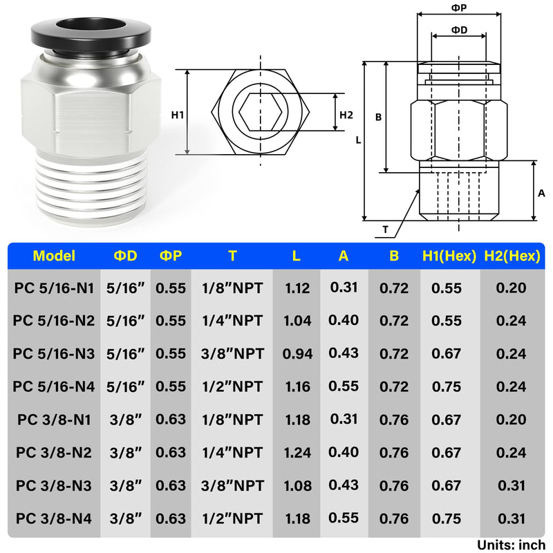 [Australia - AusPower] - TAILONZ PNEUMATIC Male Straight 5/16 Inch Tube OD x 3/8 Inch NPT Thread Push to Connect Fittings PC-5/16-N3 (Pack of 10) 5/16"OD x 3/8"NPT 